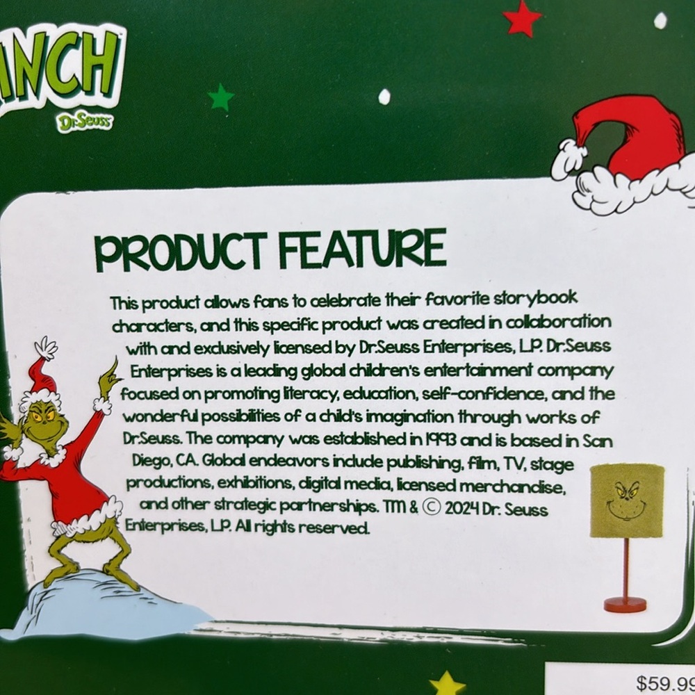 Grinch Fuzzy Face Lamp - Picture 9 of 10